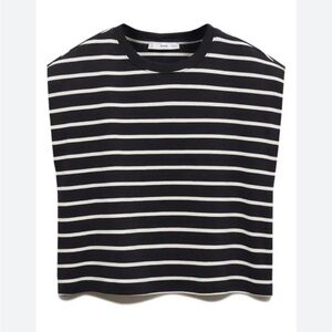 Mango MNG Stripe Cotton Muscle Tee Cropped Boxy Top Black/White NWOT, Size L